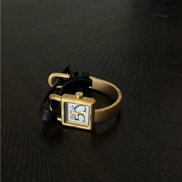UNO de 50 Jewelry - UNO de 50 Gold Watch with Black Strap